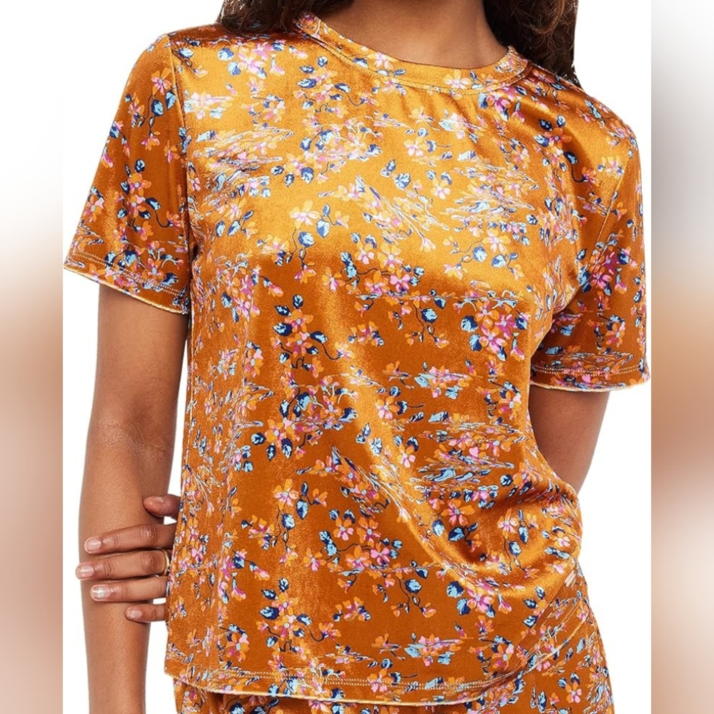 Savage X Fenty Velvet Floral Lounge Tee Orange Multi – Women’s M